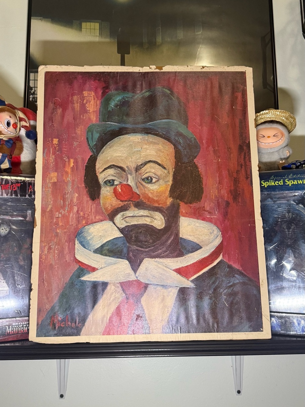 Vintage Michele Sad Clown Lithograph Print On Cardboard